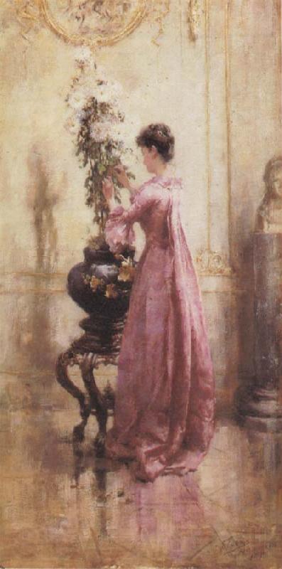 Eugene Joors Woman with Chrysanthemums Spain oil painting art